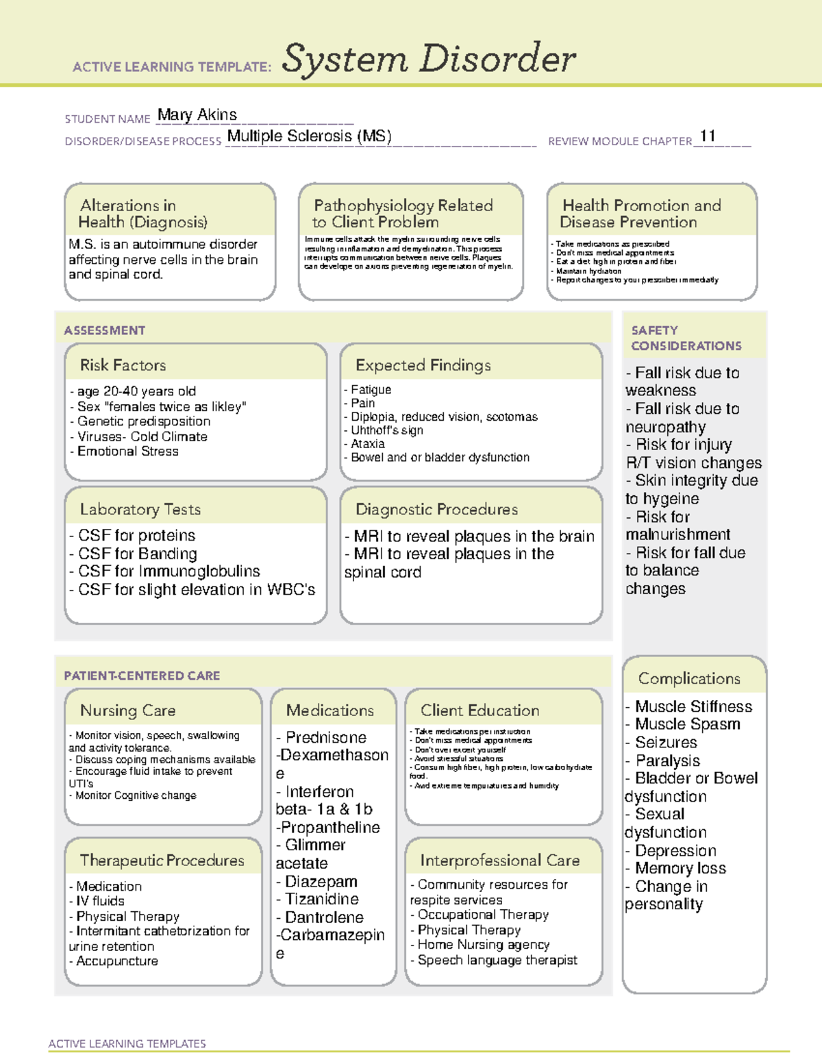 System Disorder Review - Active Learning Template (MS) - Studocu