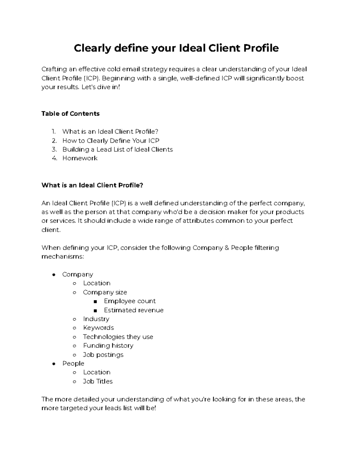 Crafting Your Ideal Client Profile: A Guide to Cold Email Success - Studocu