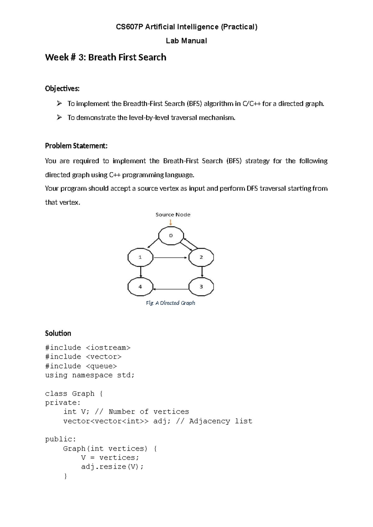 CS607P AI Practical Lab Manual: Week 3 - BFS Implementation - Studocu