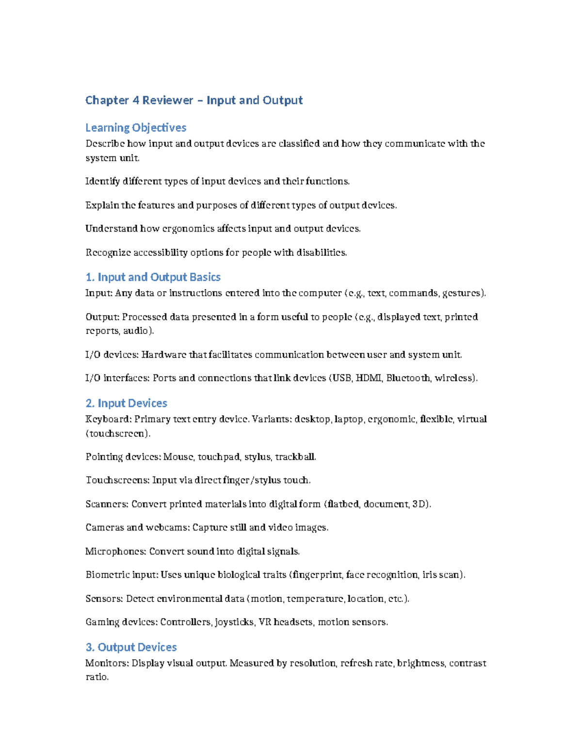 Chapter 4 Input and Output Devices Reviewer Guide - Studocu