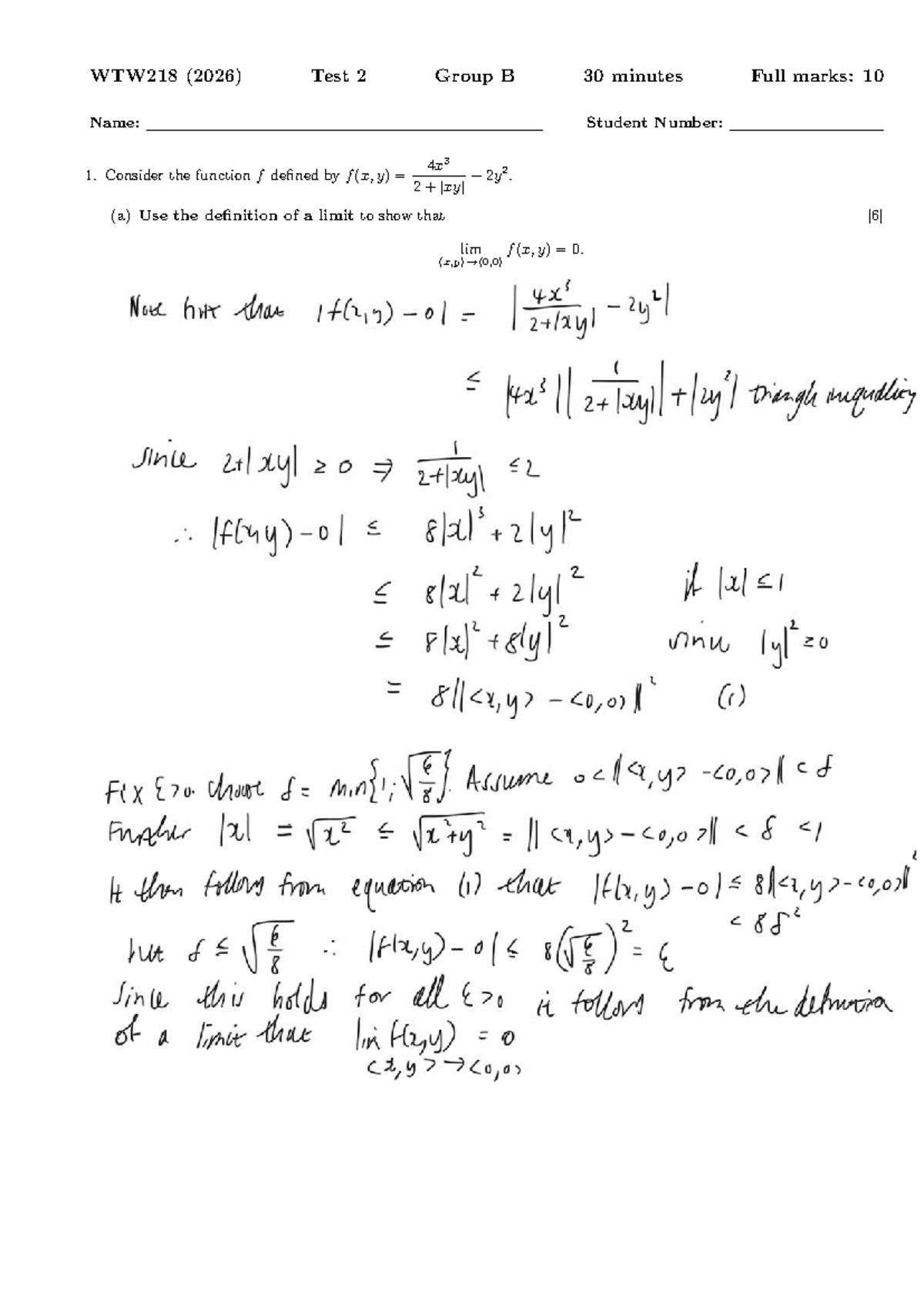 WTW218 2026 Tutorial Test 2B: Limit of Function f(x, y) - Studocu