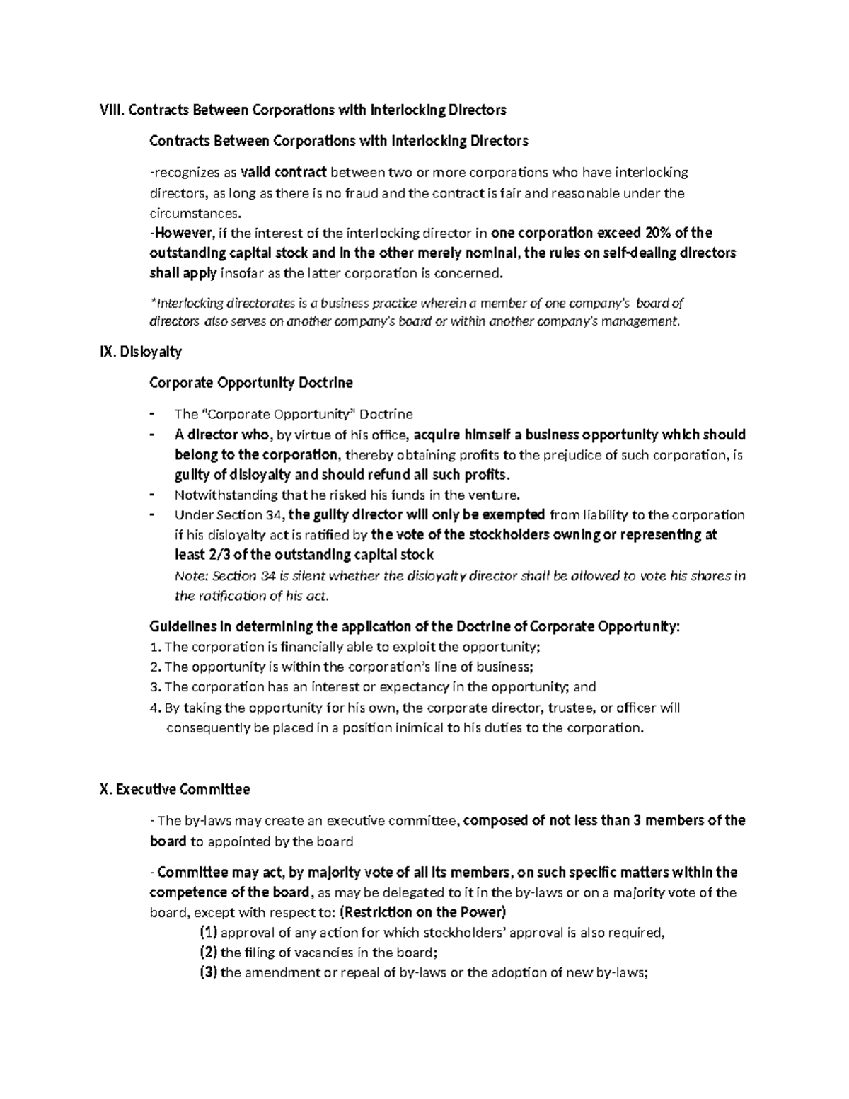 Corpo 101: Ultra Vires Acts & Interlocking Directors Summary - Studocu