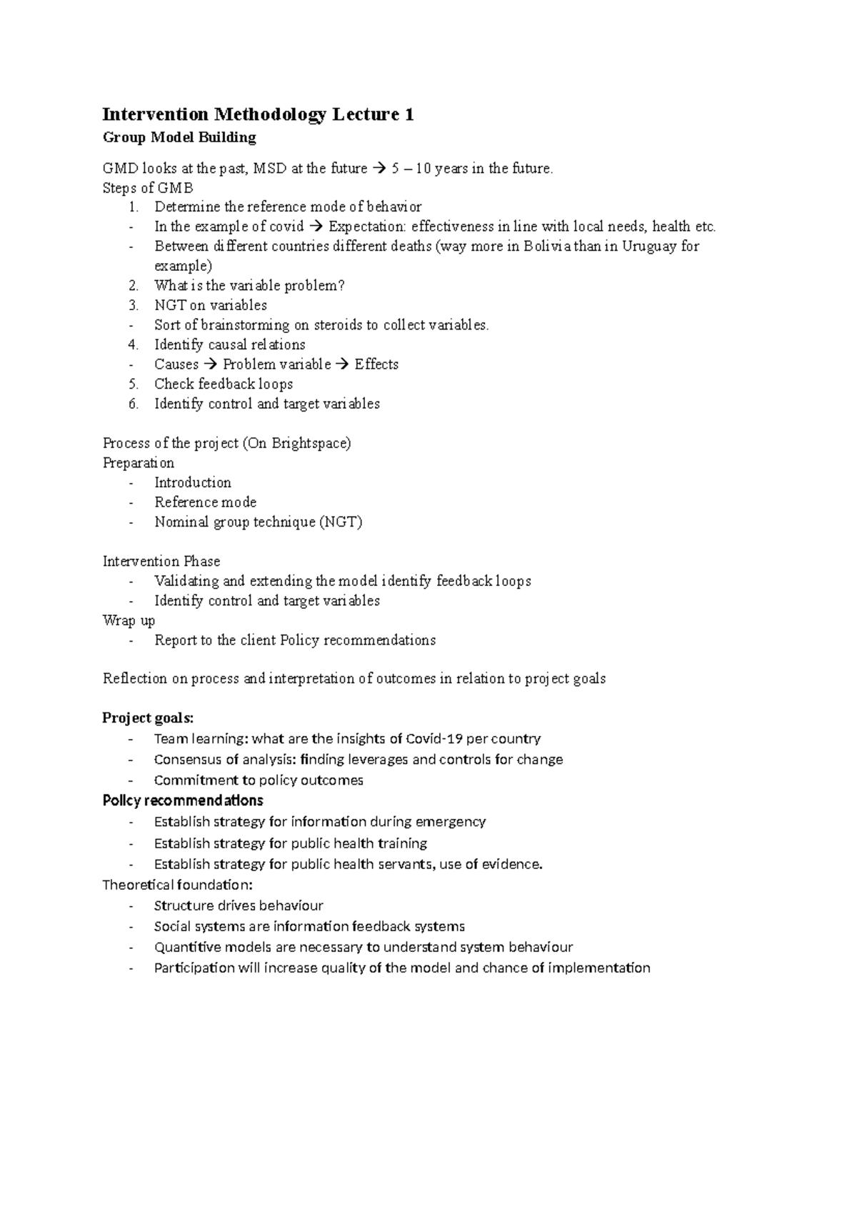 Intervention Methodology Lecture 1: Group Model Building Insights ...
