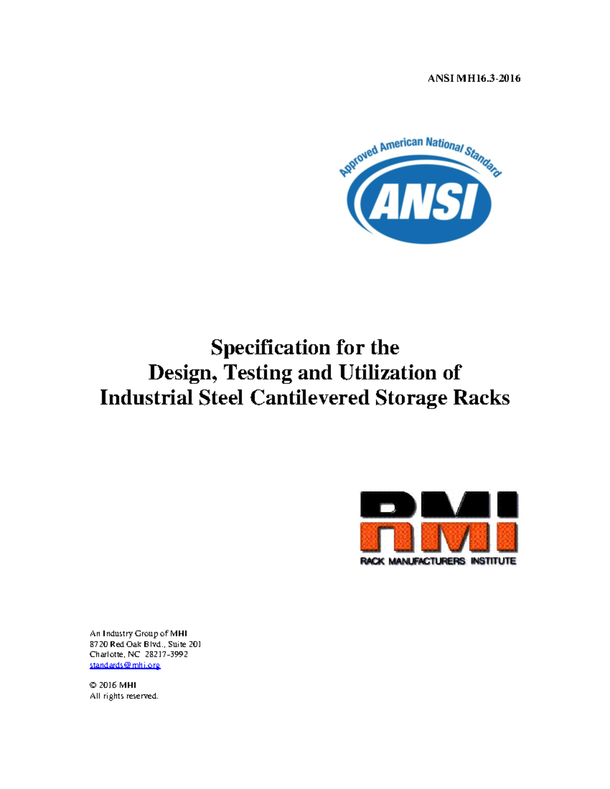 ANSI MH16-3:2016 Specification for Steel Cantilevered Storage Racks ...