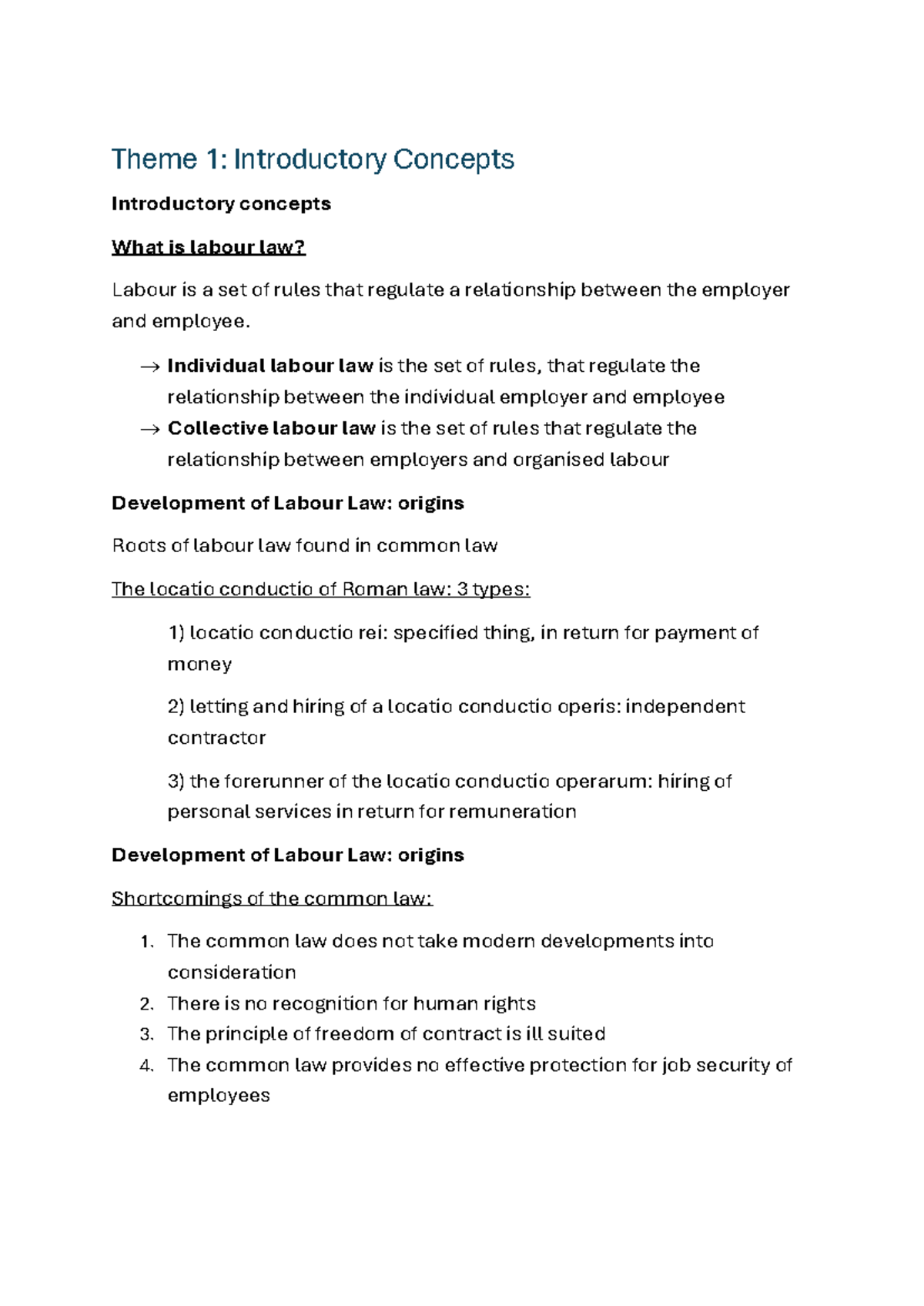 Complete Labour Law Notes (Theme 1-4) Overview - Studocu