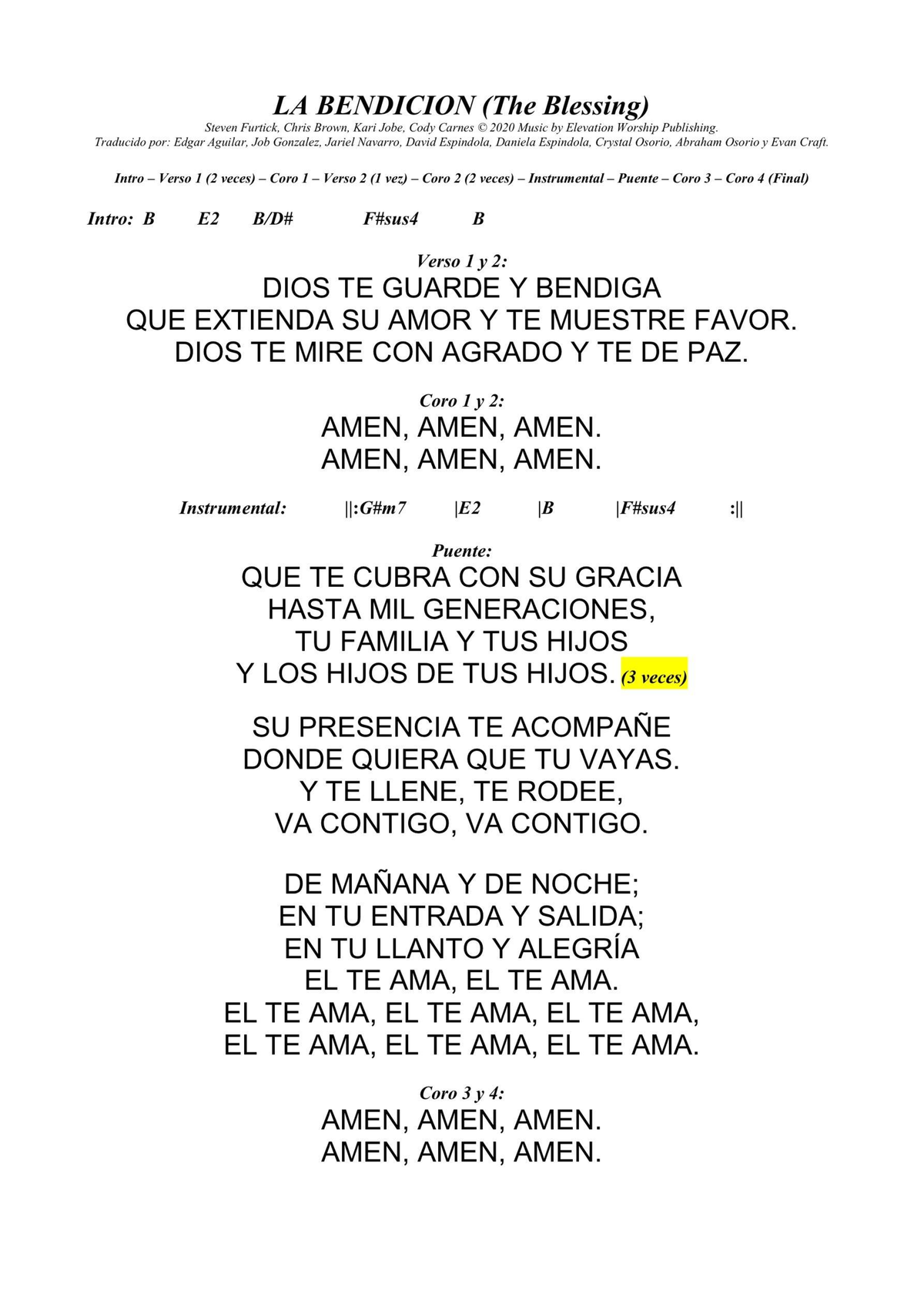 LA BENDICIÓN (The Blessing) - Letra y Traducción 2020 - Studocu