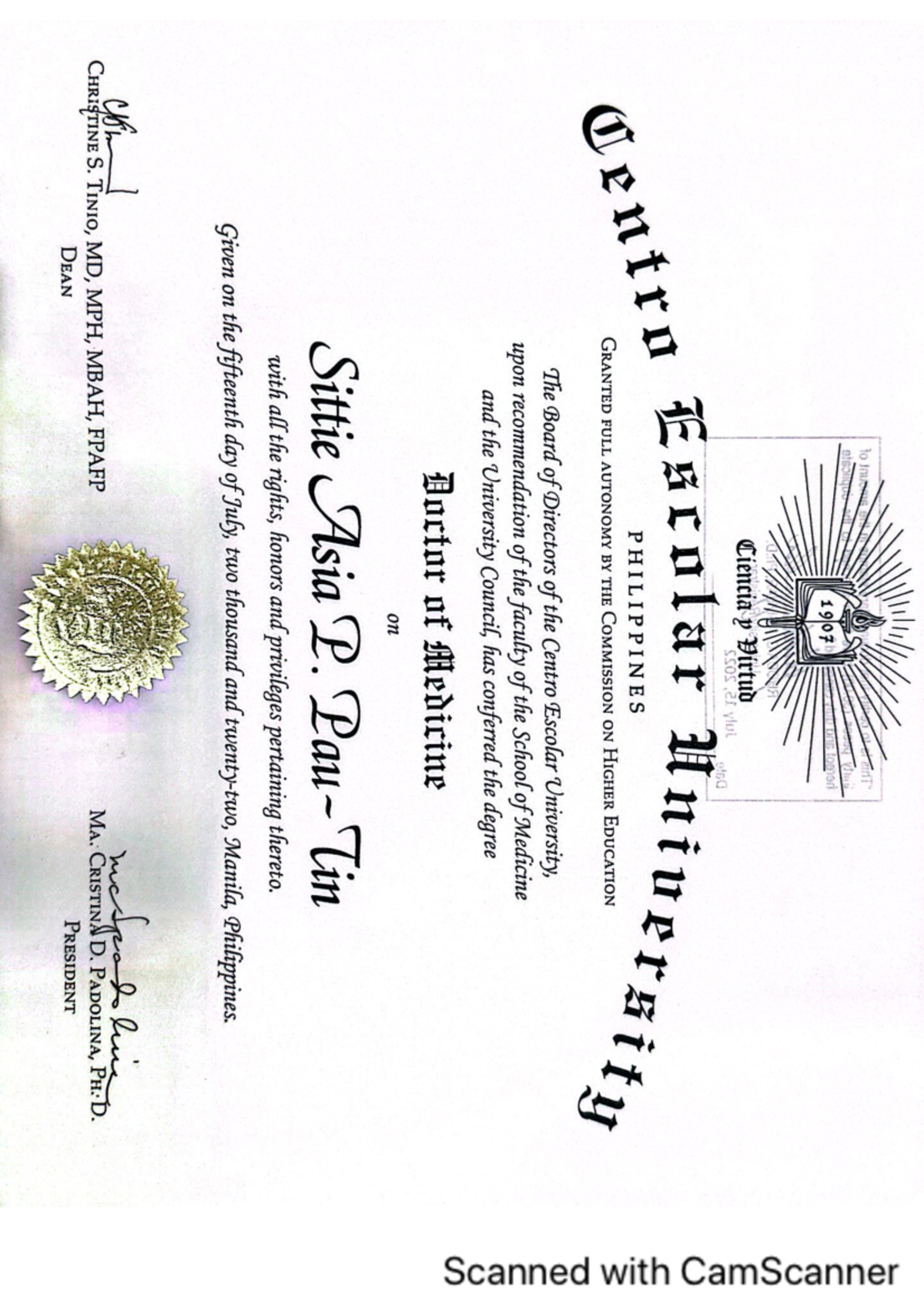 Official Transcript of Records: Doctor of Medicine (DM) - Centro ...