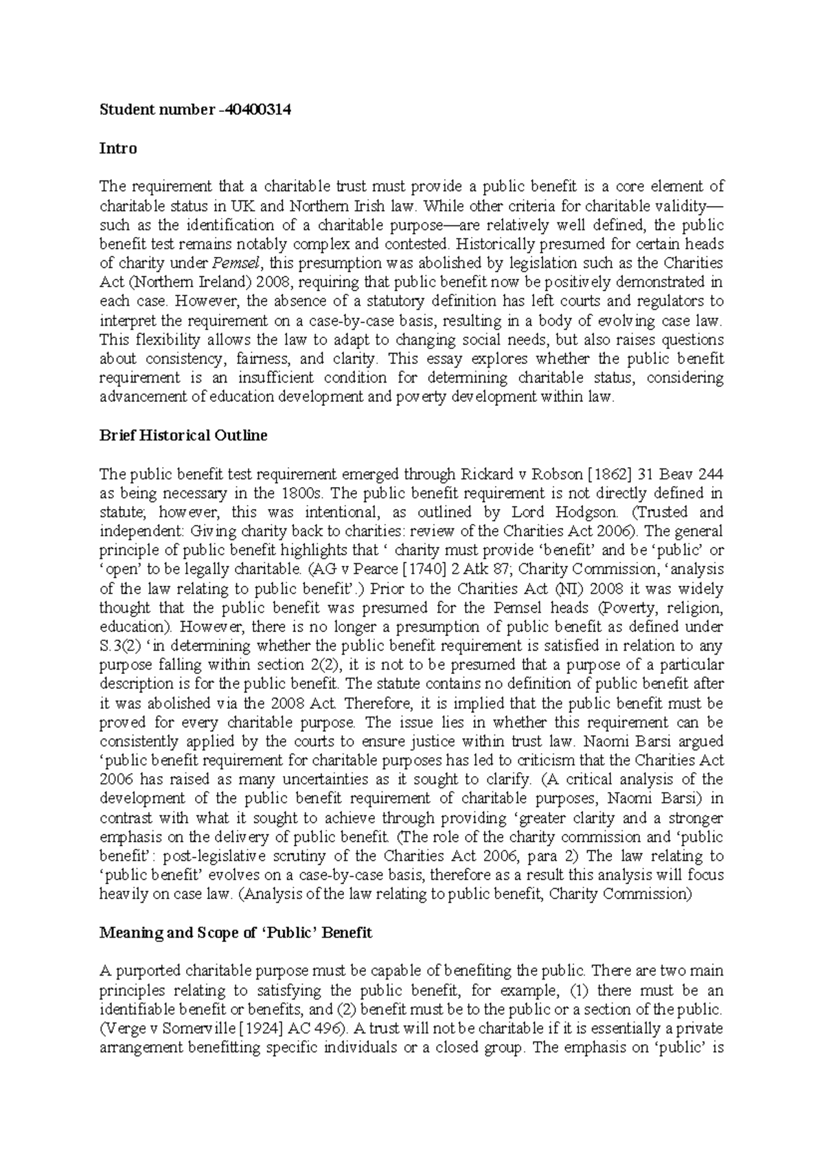 Equity EXAM DONE444 - Analyzing the Public Benefit Test in Charitable ...