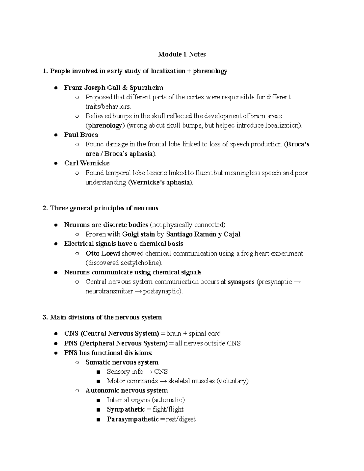 Module 1 Lecture Notes: Localization and Nervous System - Studocu