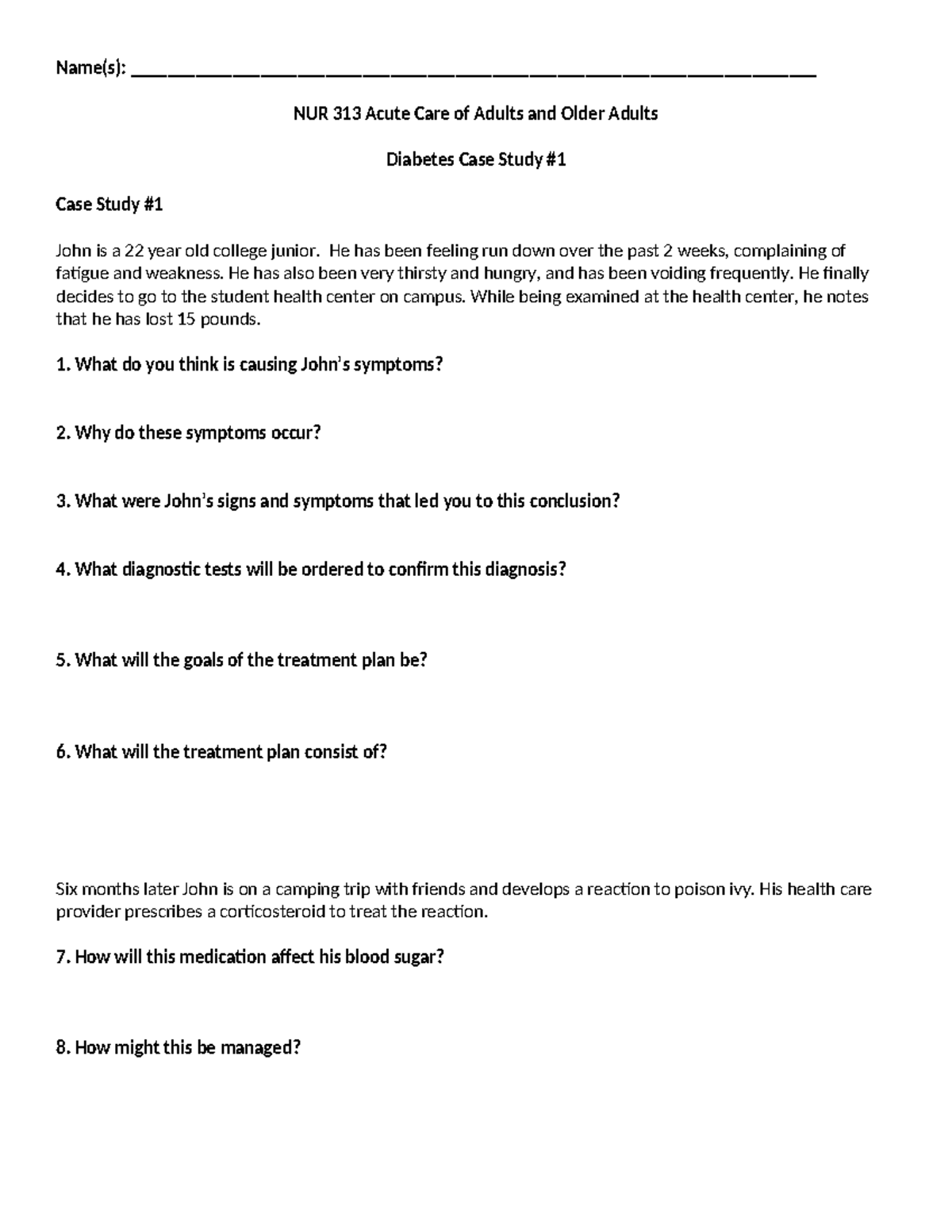 Case Study - Type 1 diabetes 1 - Name(s): - Studocu