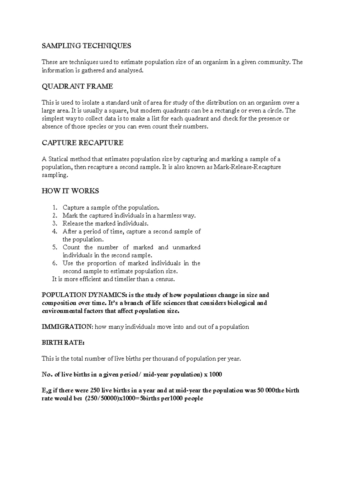 Biology sampling techniques notes 2025 - SAMPLING TECHNIQUES These are ...
