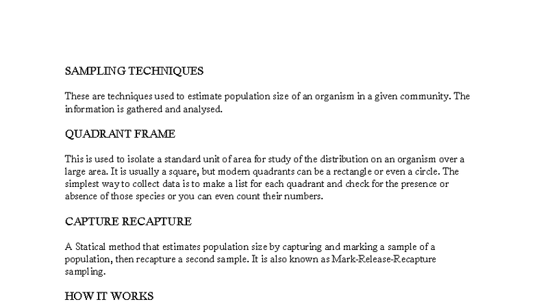 Biology Sampling Techniques Notes 2025: A Comprehensive Overview - Studocu