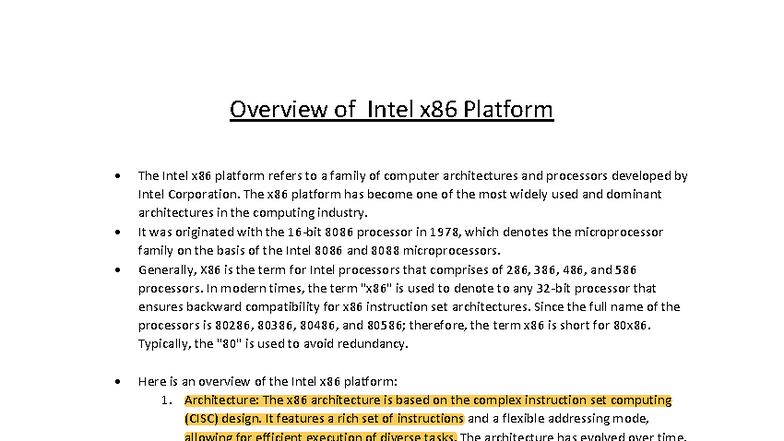 Overview of Intel x86 Platform: Architecture & Performance Insights ...