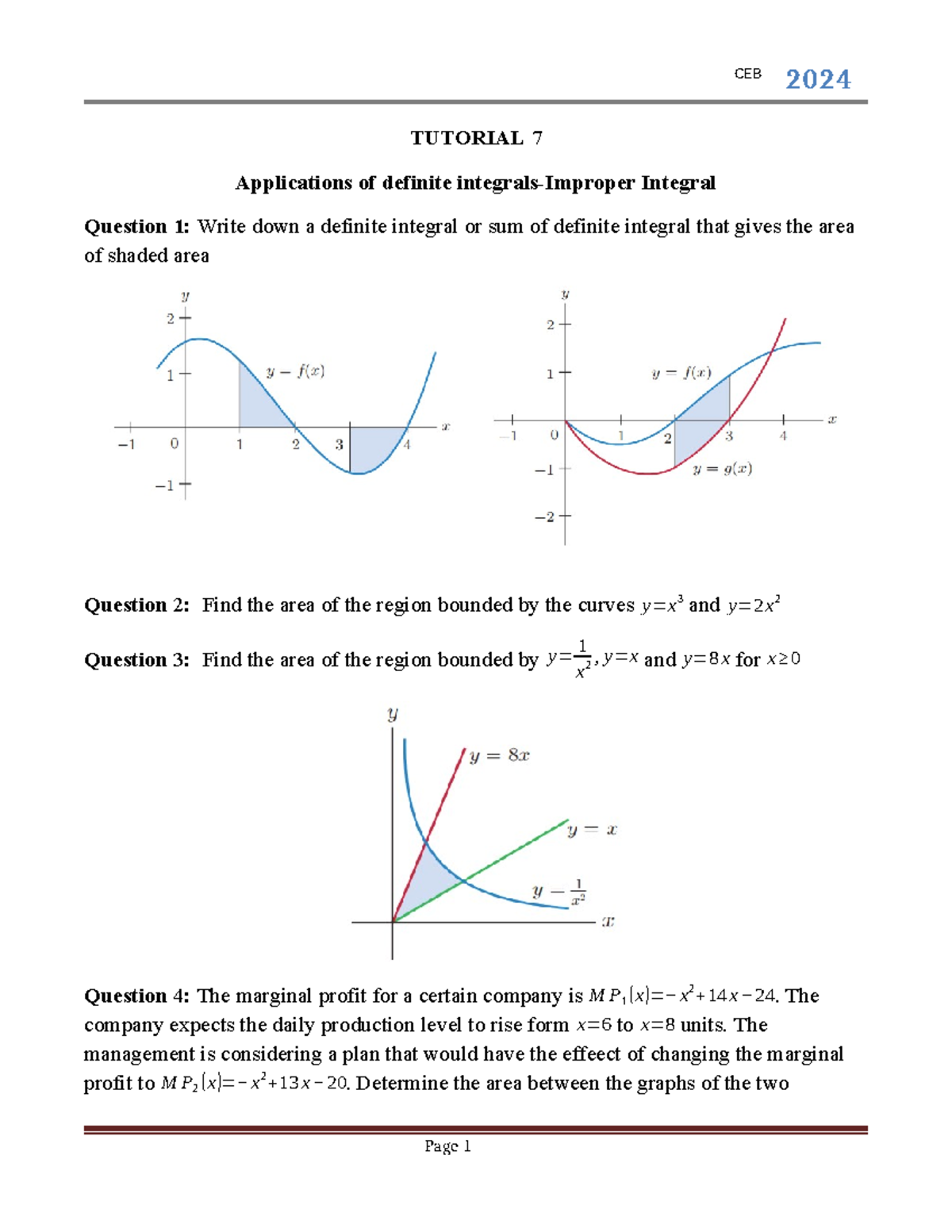 CEB 2024 TUT 07 - dđdddd - CEB 2024 TUTORIAL 7 Applications of definite ...