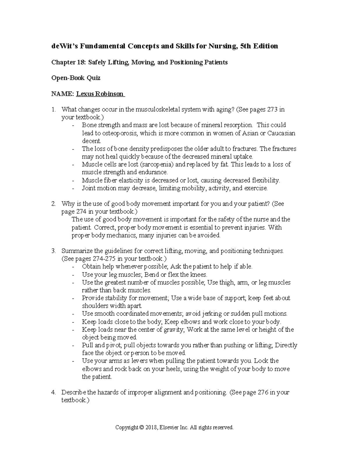 NUR 101: Chapter 18 Open Book Study Guide on Patient Mobility ...