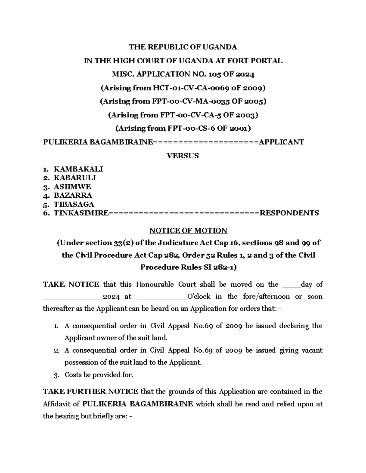 Application for Consequential Order in Misc. App. No. 105 of 2024 - Studocu