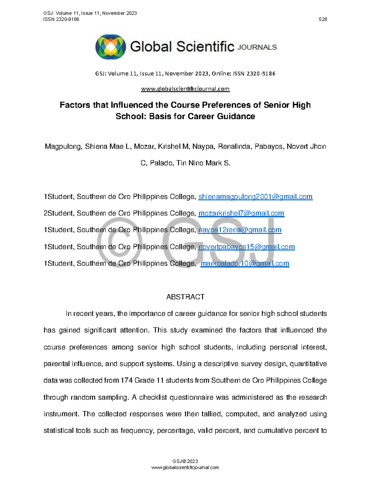 Factors that Influenced the Course Preferences of Senior High School ...