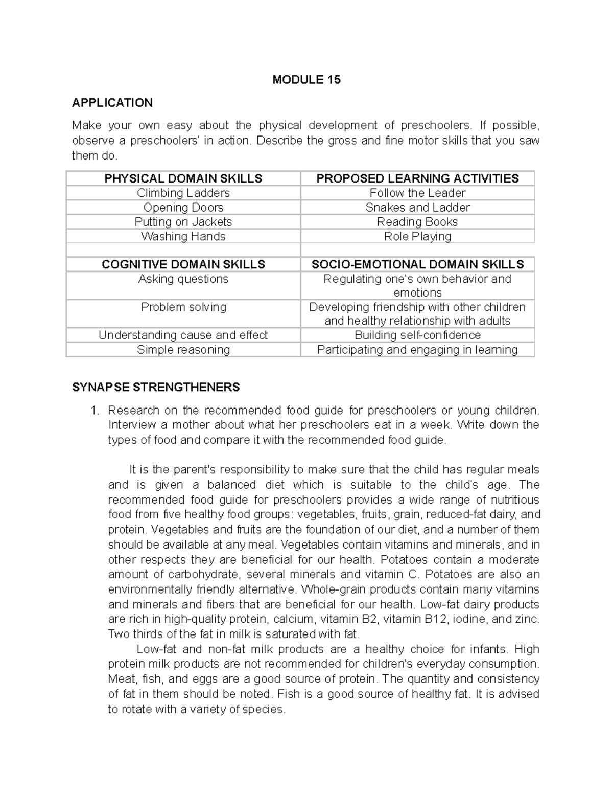 Andrea (M15) - Preschool Physical Development Assignments - Studocu