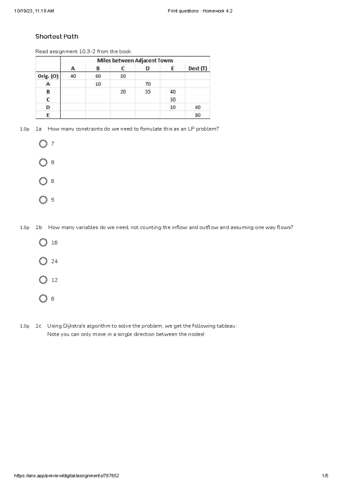 Homework 4.2 - Shortest Path LP Problem Questions - Studeersnel