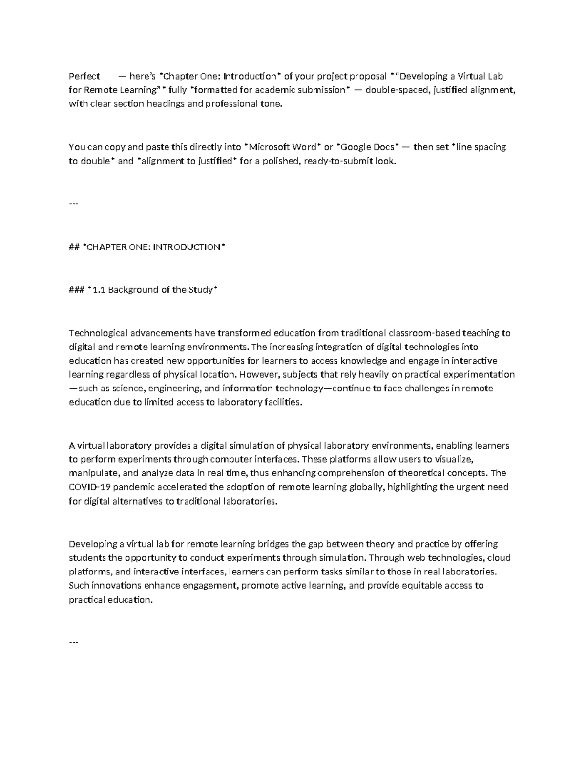 Virtual Lab Development Proposal for Remote Learning (Course Code: ONE ...