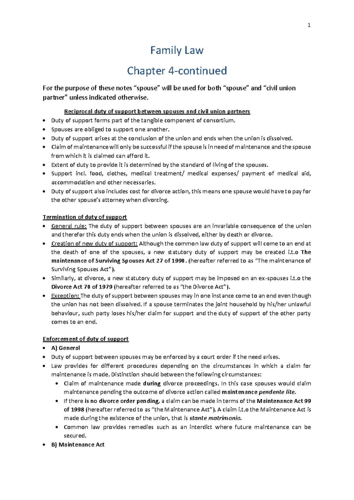 Past Family Law Exam Papers - Key Notes and Concepts - Studocu