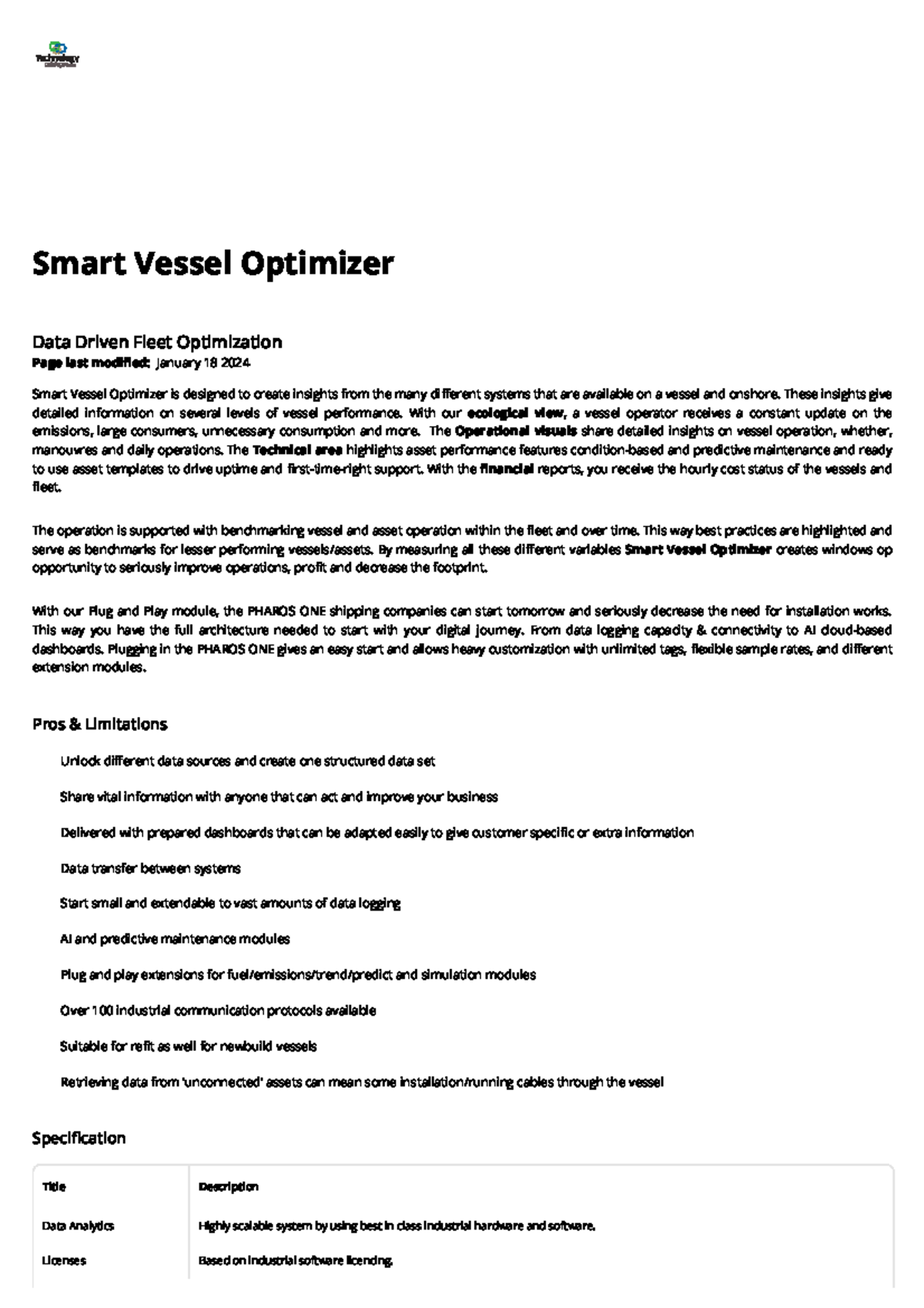 Smart Vessel Optimizer Tech Catalogue: Data-Driven Fleet Insights - Studocu