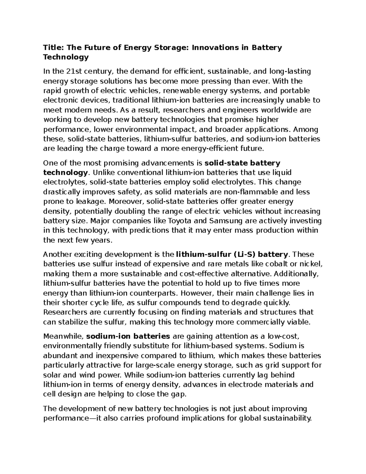 Title: Innovations in Battery Tech: Future Energy Storage Solutions ...