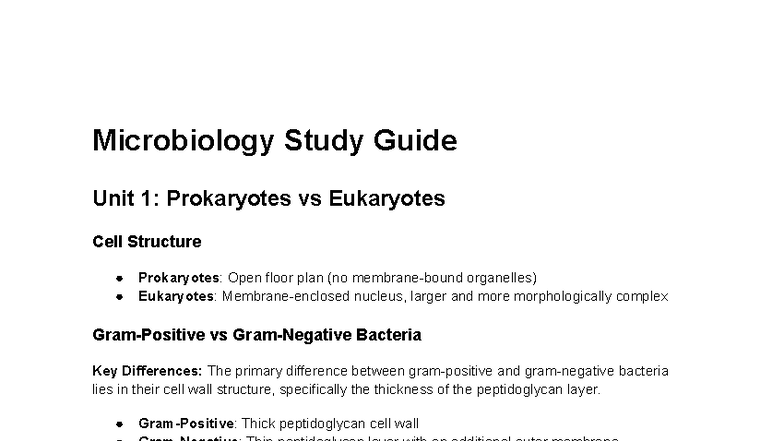 Microbiology Study Guide: Unit 1 & 2 Overview and Key Concepts - Studocu