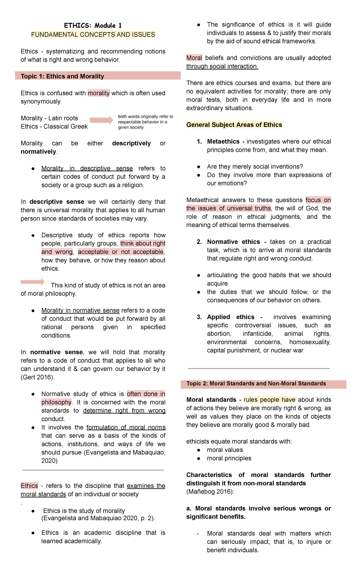 GEC 18 - Ethics Module 1: Fundamental Concepts and Moral Standards ...