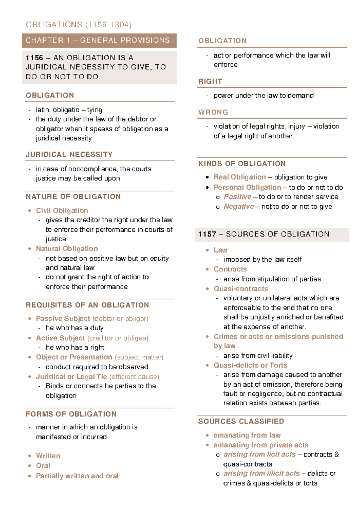 Obligations Chapter 1 & 2 - OBLIGATIONS (1156-1304) CHAPT ER 1 ...