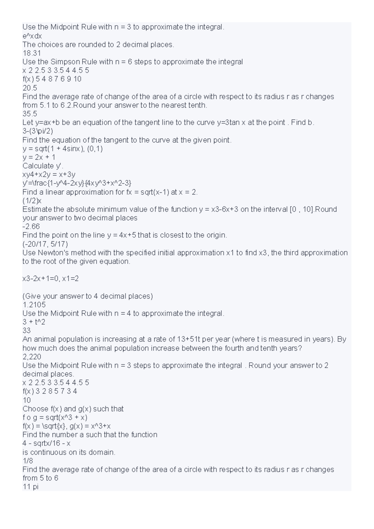 PT1 - dfs - Use the Midpoint Rule with n = 3 to approximate the ...