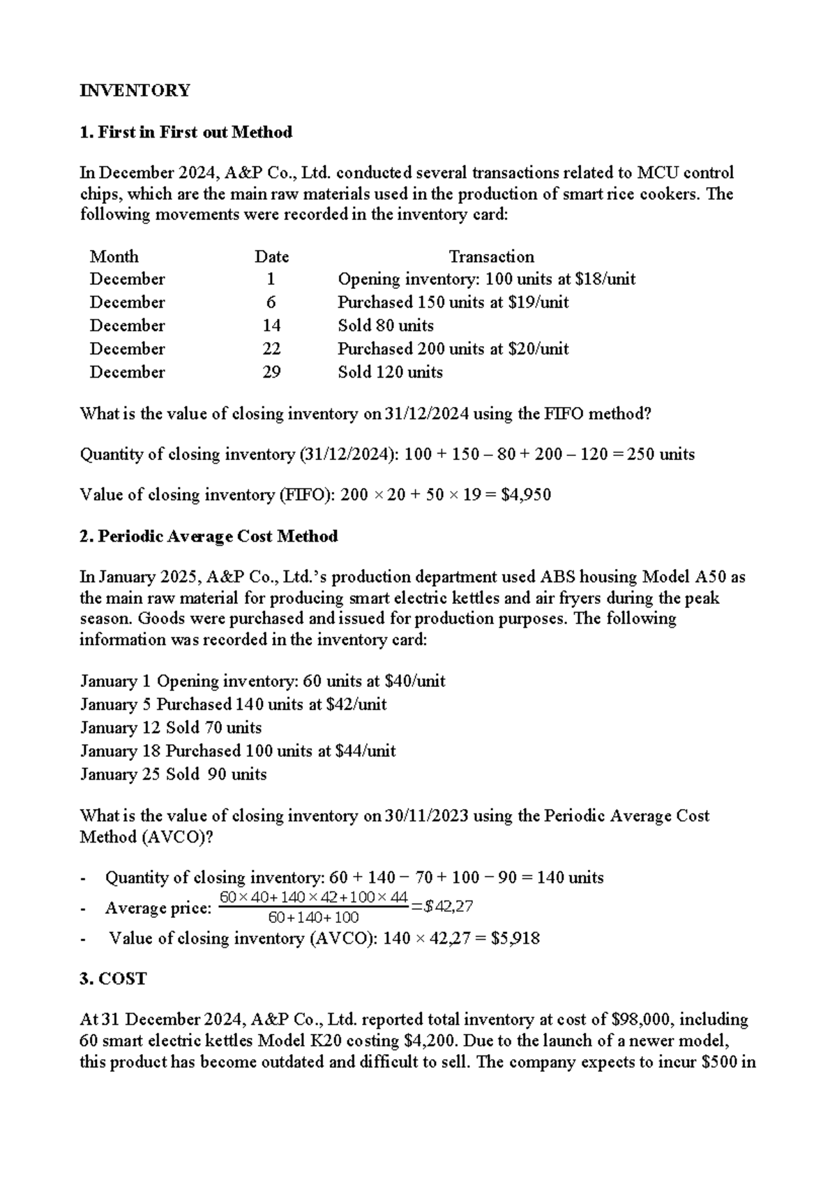 INVENTORY 1: FIFO & AVCO Methods for MCU Chips & ABS Housing - Studocu