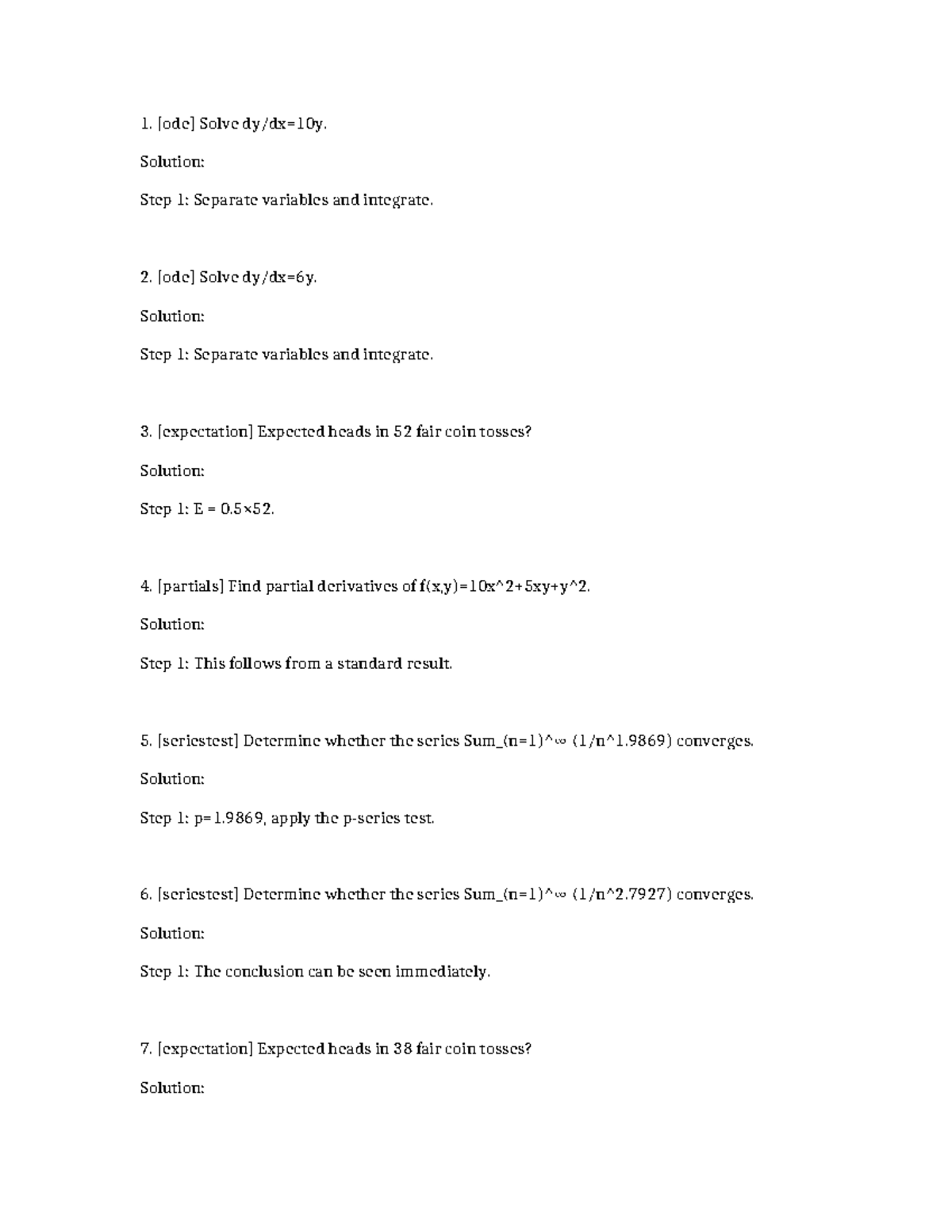 Math 2237/2279: Solutions to Variable Separation & Series Convergence ...