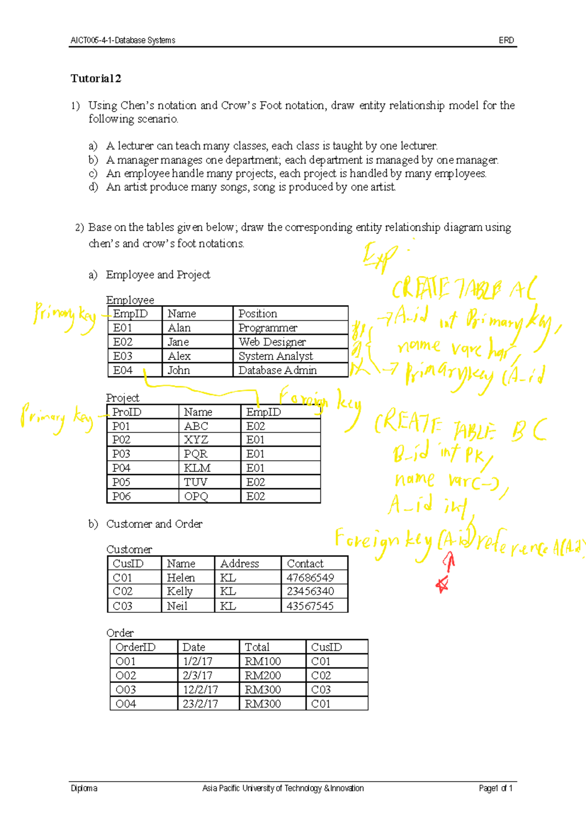 Entity Relationship Diagram Tutorial 2 251111 - Studocu