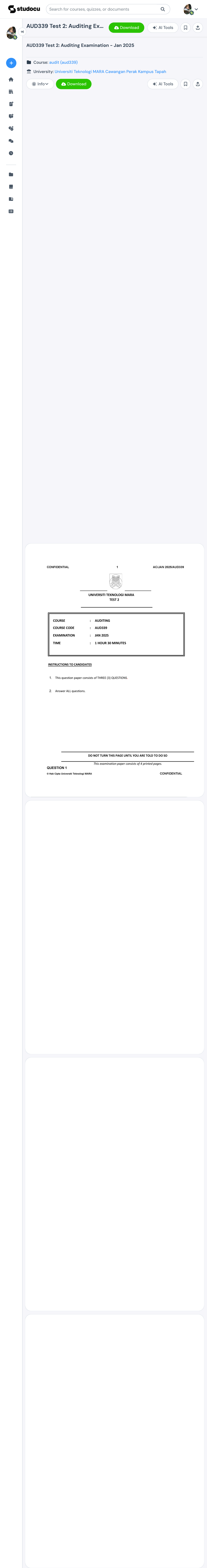 AUD339 Test 2: Auditing Examination - January 2025 - Studocu