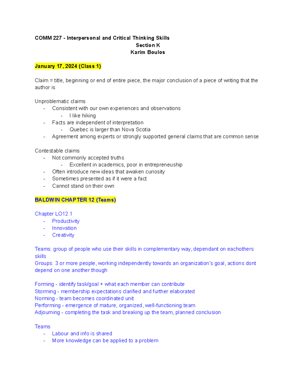 COMM 227 - Interpersonal and Critical Thinking Skills Lecture Notes ...