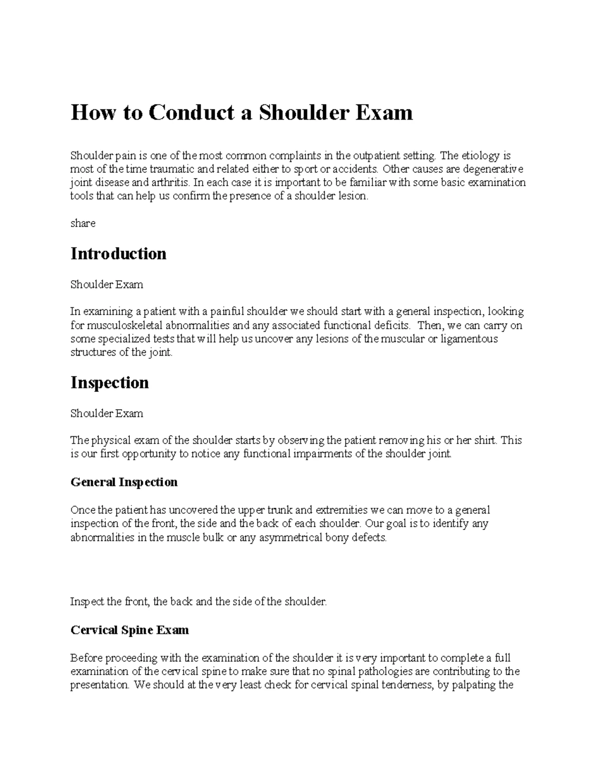 Clinical Guidelines: Management of Shoulder Pain (Clinical Med 101 ...