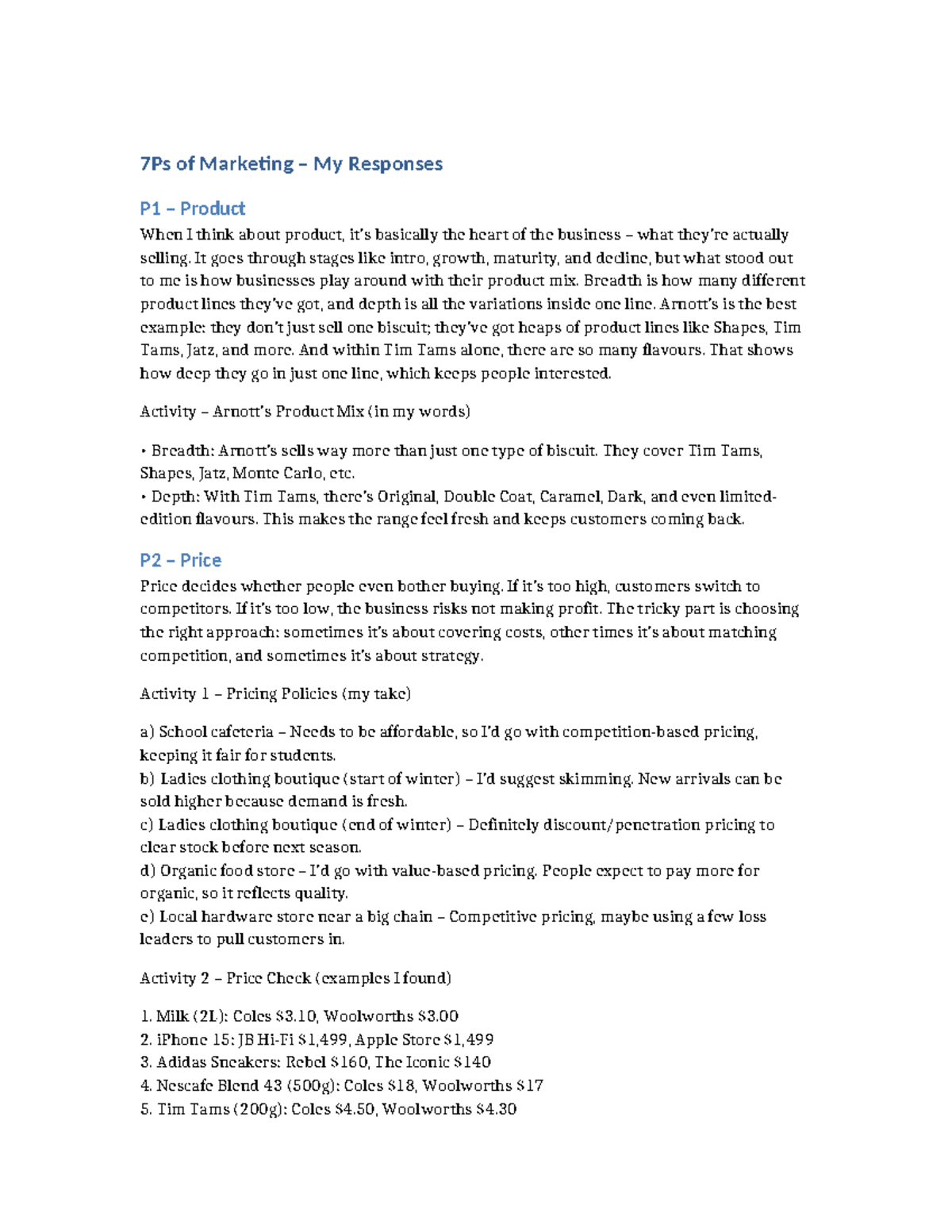 7Ps of Marketing Activities: My Insights and Responses - Studocu