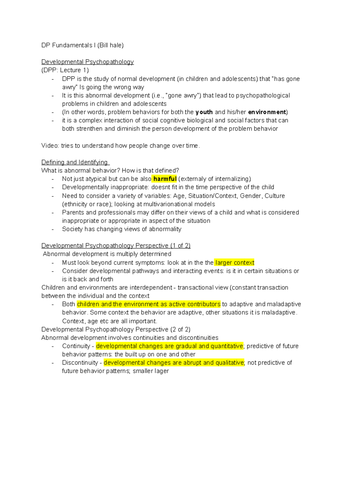 Developmental Psychopathology Overview (DPP: Lecture 1 Notes) - Studeersnel