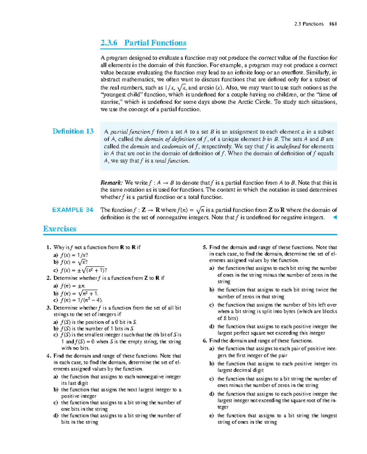 Functions Exercise Questions - 2 Functions 161 2.3 Partial Functions A ...