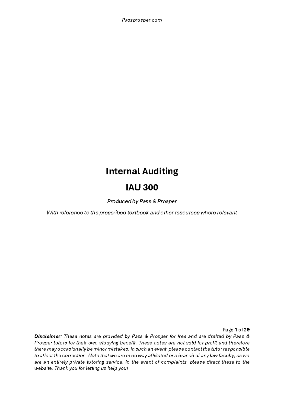 IAU 300 - Internal Auditing: Risk-Based Audit Notes - Studocu