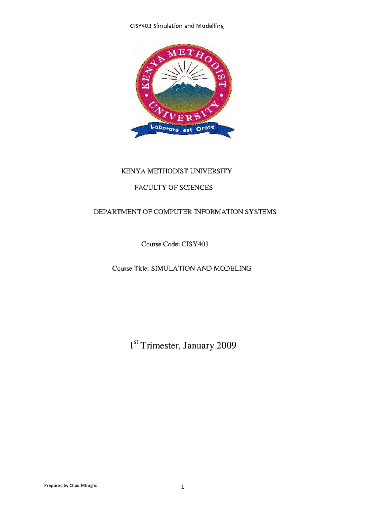 CISY Simulation and Modeling Notes: Introduction & Queuing Systems ...