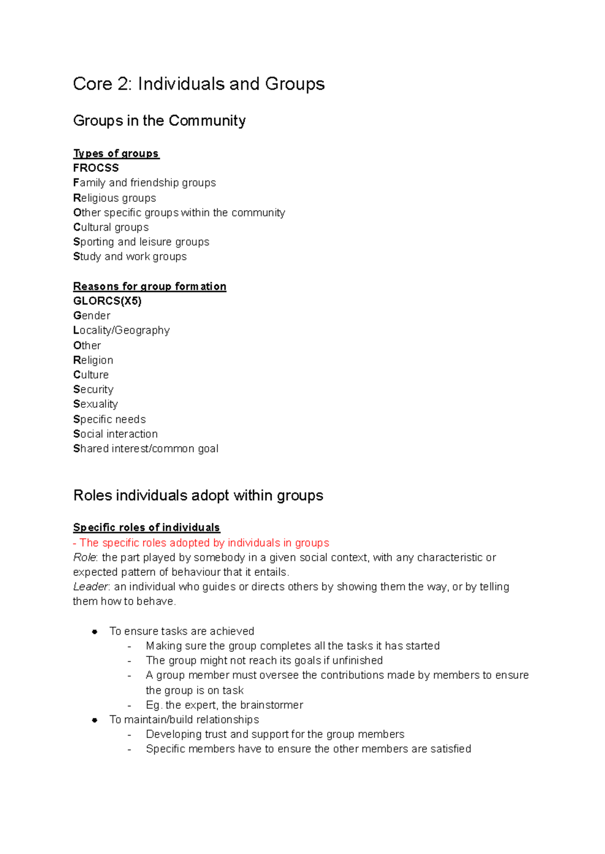 Individuals and Groups - Core 2: Individuals and Groups Groups in the ...