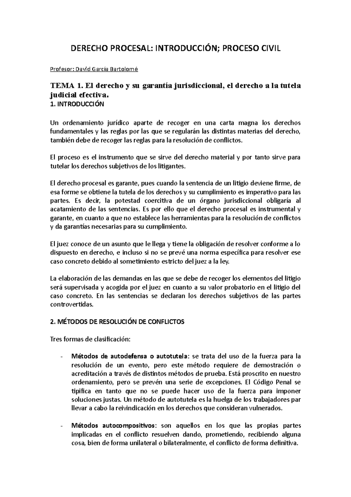 Derecho Procesal: Introducción y Métodos de Resolución de Conflictos - Document Preview