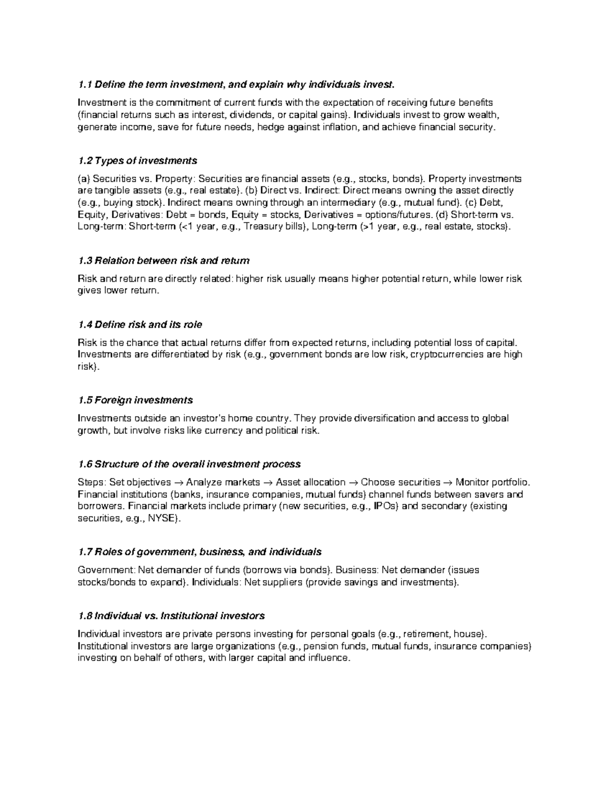 Chapter 1: Investment Fundamentals - Key Concepts and Types - Studocu