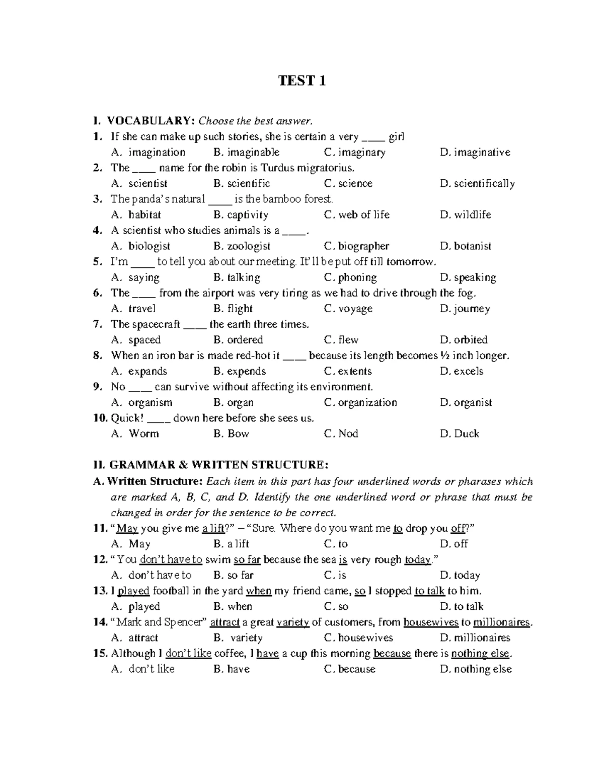 Test 1 2025 Format - Official Sample and Answer Key - Studocu