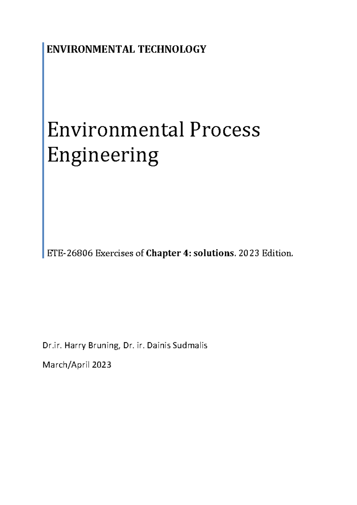 Environmental Process Engineering ETE-26806 Chapter 4 Solutions ...