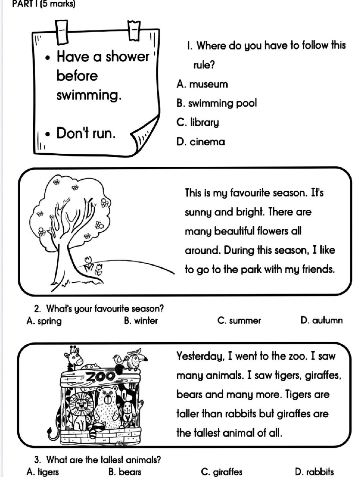 English Language Quiz P3: Seasons, Animals, and Family - Studocu
