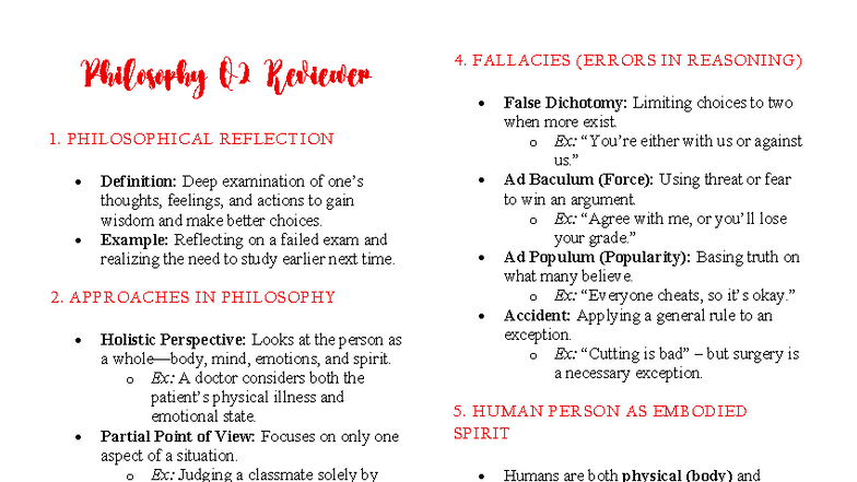 Philosophy Q2 Final Exam Reviewer: Fallacies & Theories of Truth - Studocu