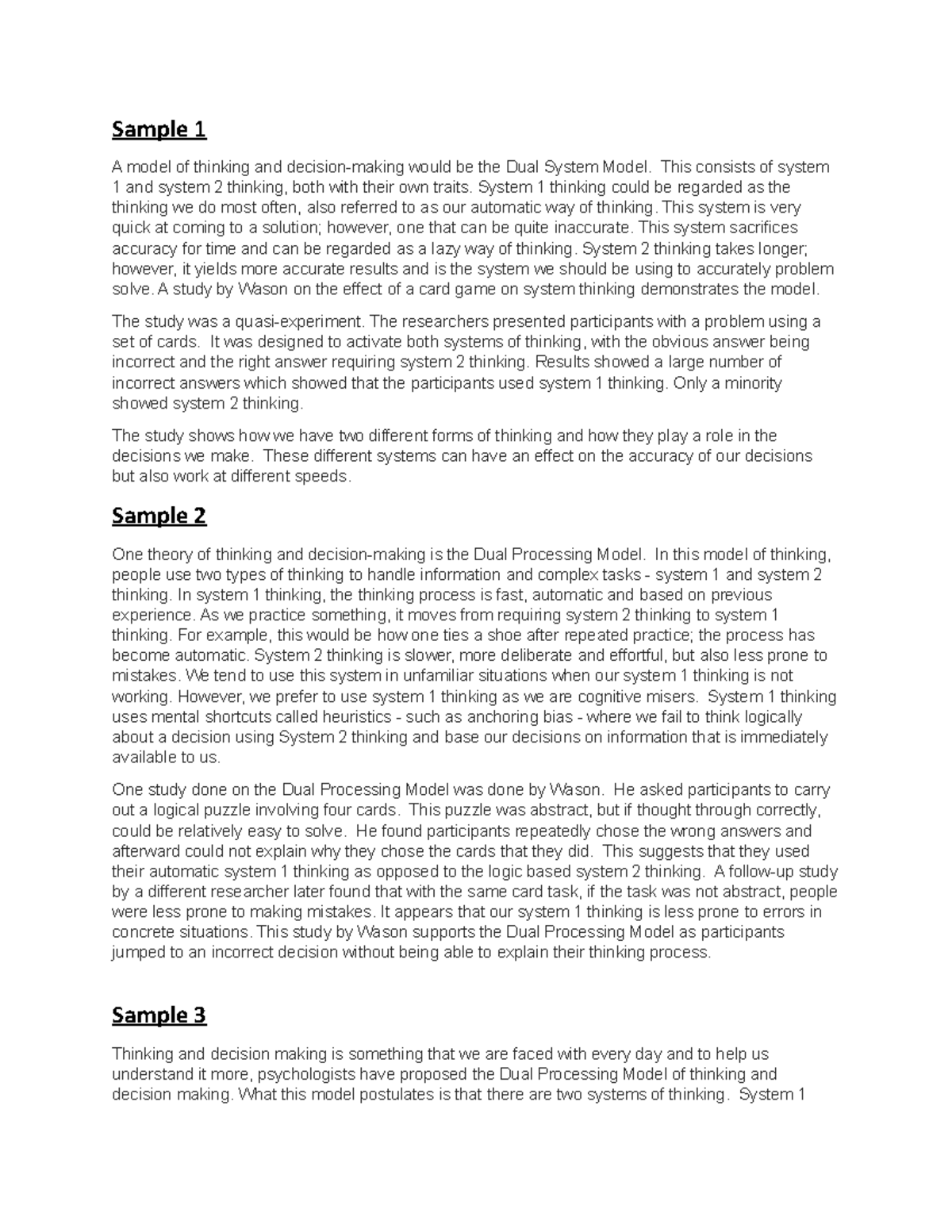 SAQ Samples: Exploring the Dual Processing Model in Decision Making ...